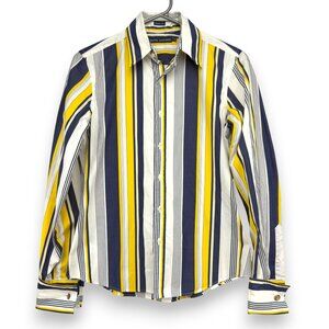 RALPH LAUREN Blue Label VTG Skinny Fit Striped Navy/Yellow/White Shirt Size 6